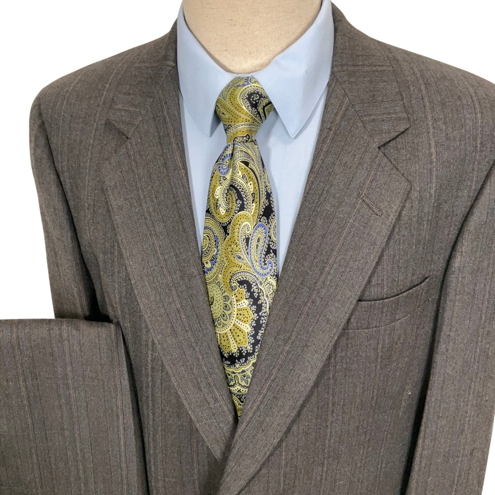 Hart Schaffner Marx Suit Mens 44R Gray Herringbone Pinstripe Heritage Career